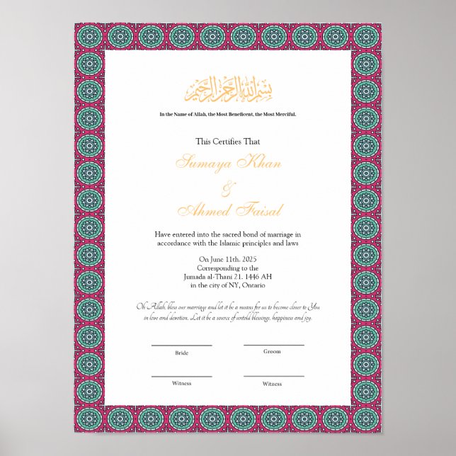 Red ram Muslim nikkah-certifikatet poster (Framsidan)