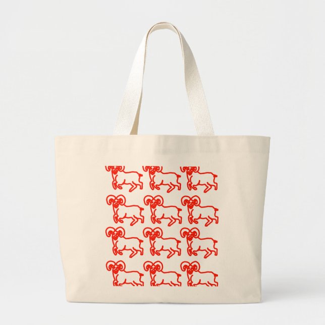 Red Ram Pattern Tote Bag Jumbo Tygkasse (Framsidan)