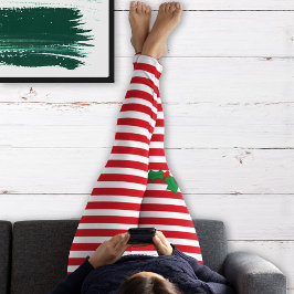 Red Rand Candy cane Holly Festive jul Leggings