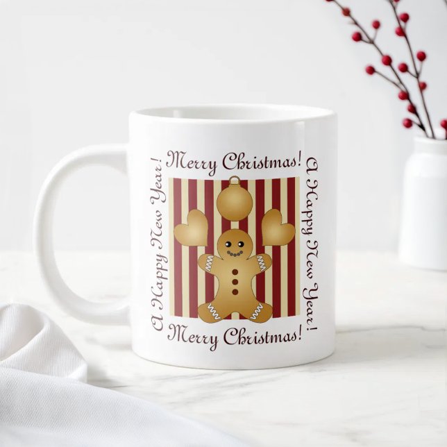 Red Rand Cute Pepparkaksgubbe jul Jumbo Mugg (Skapare uppladdad)