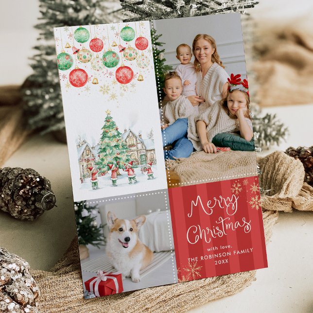 Red Rand Festive Grönt God jul 2 Photo Julkort (Skapare uppladdad)