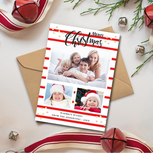 Red Rand God jul 3-fotosamlingskort Julkort (Skapare uppladdad)