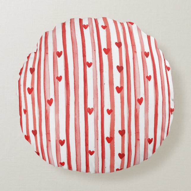 Red Rand & Hearts Rund Kudde (Framsidan)