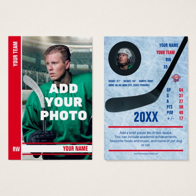 Red Rand Hockey Trading Card - Anpassningsbar Stat Visitkort (Framsida & baksida)