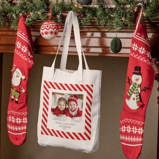"Red Rand med Photo God jul och Namn Tygkasse (Skapare uppladdad)