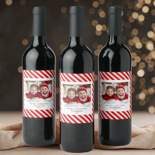 "Red Rand med Photo God jul och Namn Vinflaska Etikett