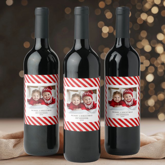 "Red Rand med Photo God jul och Namn Vinflaska Etikett (Skapare uppladdad)