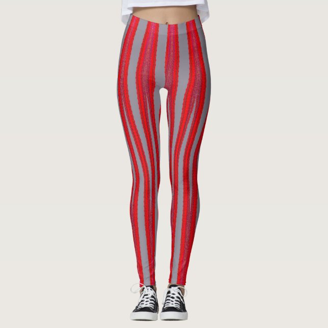 Red Rand Mönster Yoga Gym Exercise Leggings (Framsida)