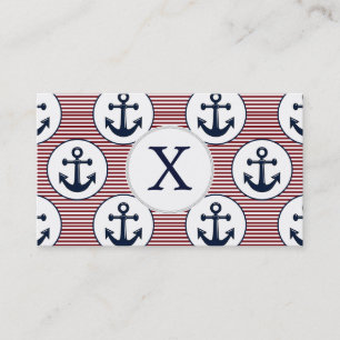 Red Rand Navy Blue Anchor Nautical Mönster Visitkort