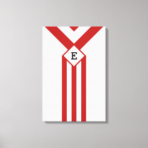 Red Rand och Chevrons med Monogram på White Canvastryck