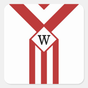 Red Rand och Chevrons med Monogram på White Fyrkantigt Klistermärke