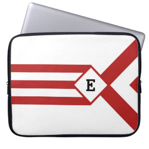 Red Rand och Chevrons med Monogram på White Laptop Sleeve