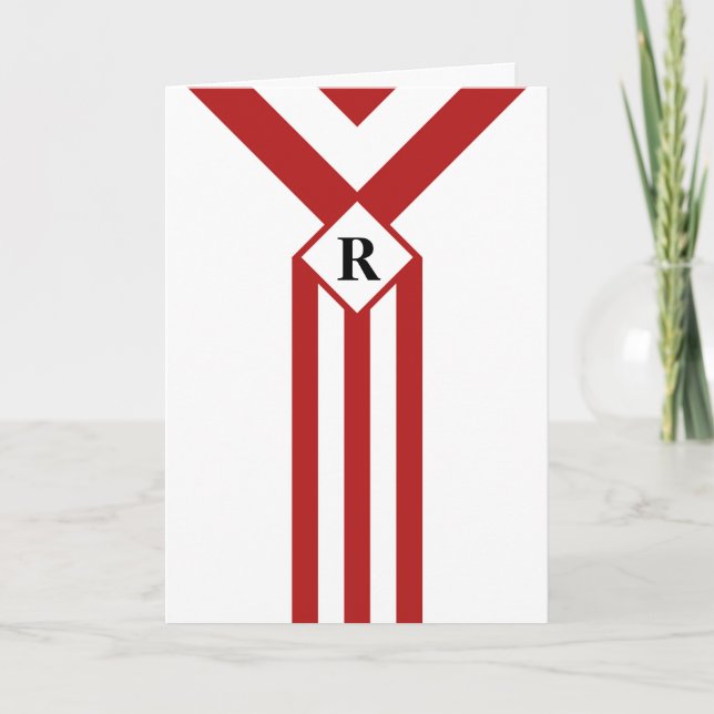 Red Rand och Chevrons med Monogram på White Tack Kort (Framsida)