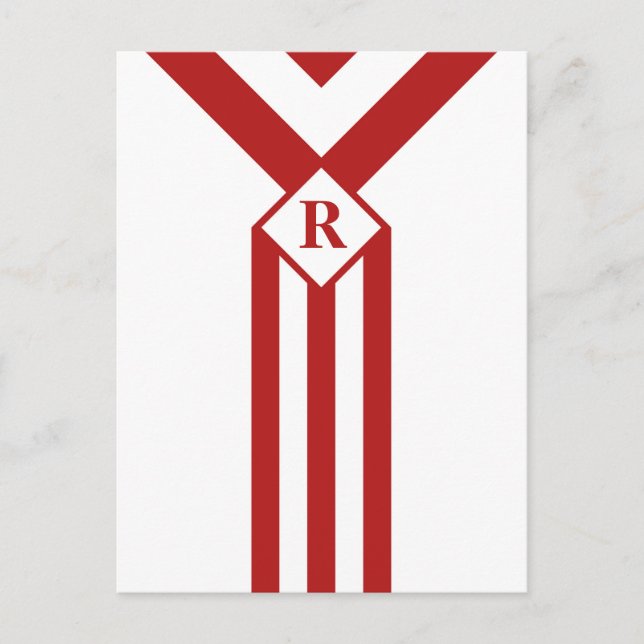 Red Rand och Chevrons med Monogram på White Vykort (Framsida)