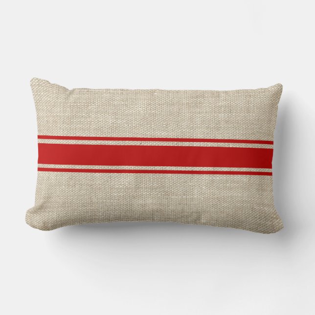 Red Rand på Faux Burlap Dekorativ kudde (Framsida)