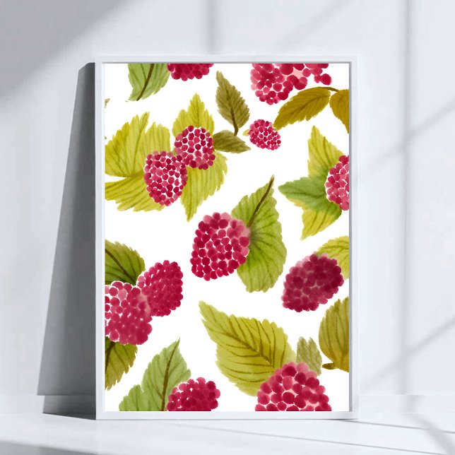 Red Raspbär Watercolor Fruit Paweed Poster (Skapare uppladdad)