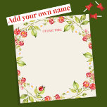 Red Raspberry | Blommigt Personlig för naturskydds Anteckningsblock<br><div class="desc">En lone ladybug sits vid en frasberrysskrans som omger en gräddbeige bakgrund med en monogrammad namn i ett tvättat rött koordinerande nyans. Du kan lägga till namn, initialer eller namn eller ta bort personaliseringen helt om du vill lämna den tom. En mjuk bakgrund i en krämvaniljnyck kompletterar de mjuka gröntarnas...</div>