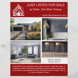 Red Real Estate Home Listing 2 Sided Modern Reklamblad