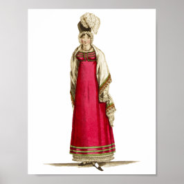 Red ReEmergency Gown Antique Fransk Mode Teckning Poster