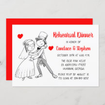 Red Rehearsal Dinner Tecknad Bride Groom Bröllop