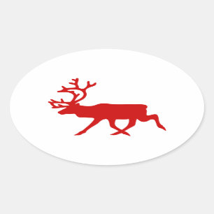 Red Reindeer / Caribbean Silhouette Ovalt Klistermärke