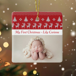 Red Reindeer Classic Baby 1st jul Photo Julgransprydnad Keramik