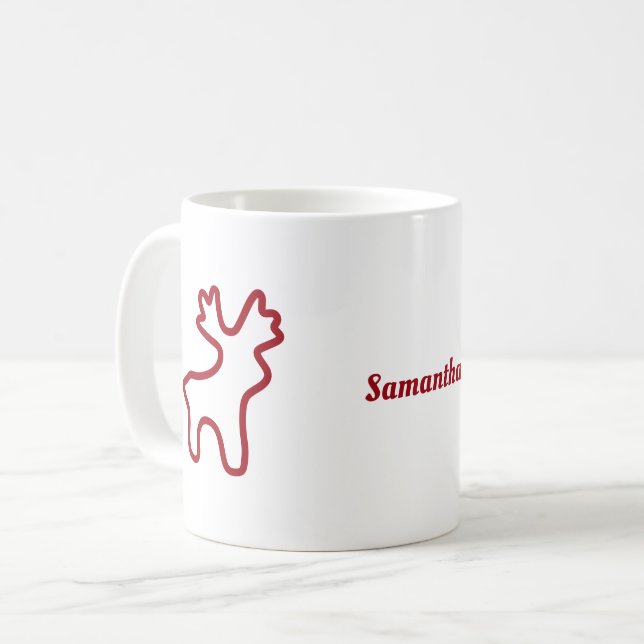 Red Reindeer Contour Personalized Name Kaffemugg (Framsida vänster)