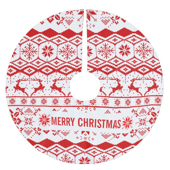 Red Reindeer Knkunnig Mönster Julgransmatta Borstad Polyester (Framsidan)