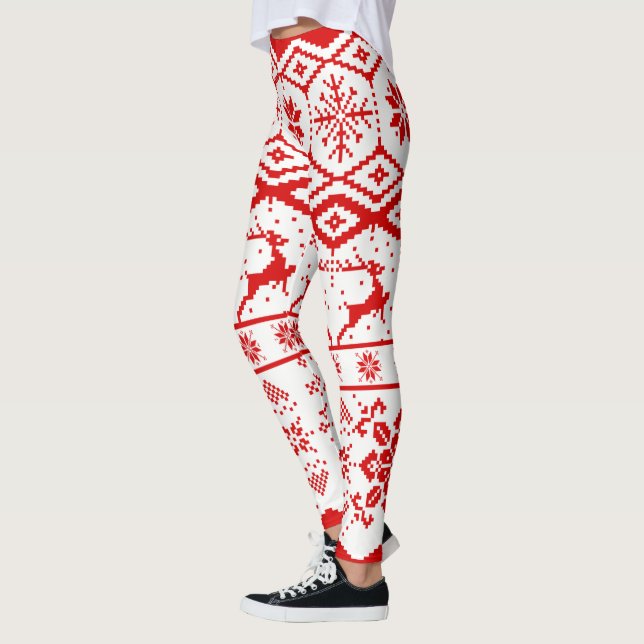 Red Reindeer Knkunnig Mönster Leggings (Vänster)