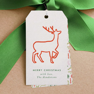 Red Reindeer Scandinavian Juletiketters Presentetikett