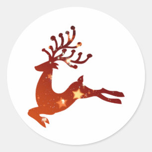 Red Reindeer silhouette - Välj bakgrund färg Runt Klistermärke