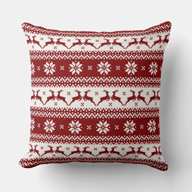 Red Reindeer Snowflake Reversible PIllow Kudde (Framsida)