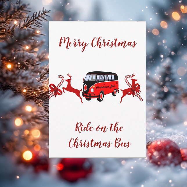 Red Reindeers Candy Stick jul Buss Card (Red Reindeers Candy Stick Christmas Bus Card)