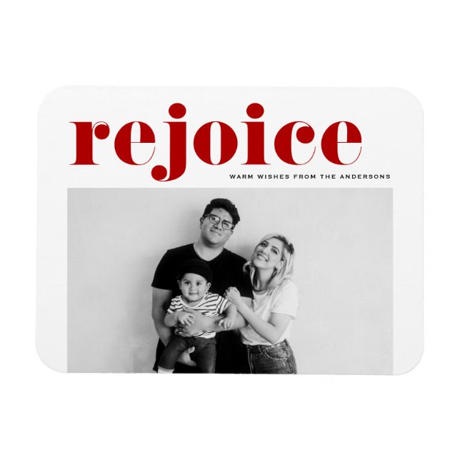 Red Rejoice Bold Typography Modern Photo Jul Magnet (Horisontell)