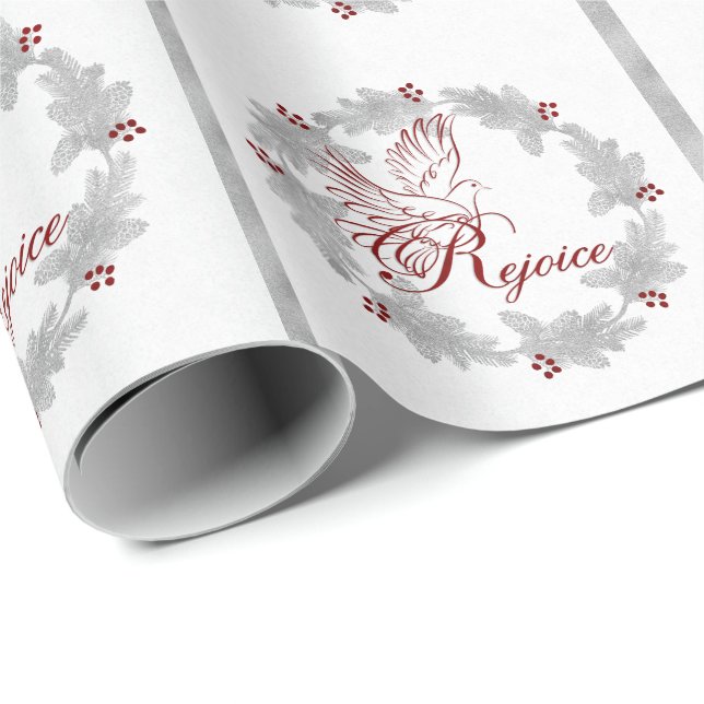 Red Rejoice Silver Löv Gräs Presentpapper (Rullad Hörn)