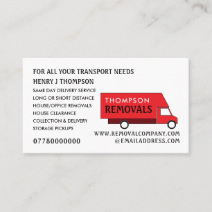 Red Removal Van, Removal Company Visitkort
