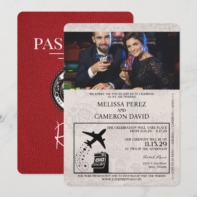 Red Reno Passport Wedding-inbjudan Inbjudningar (Fram/baksida)