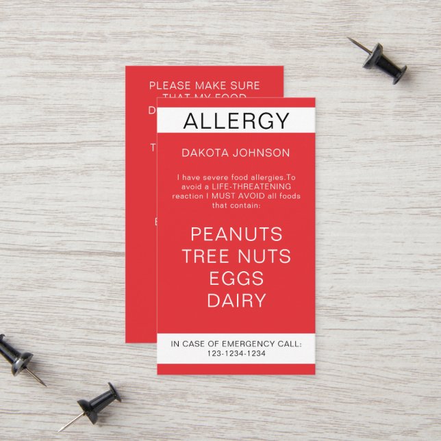 Red Restaurang Food Allergy Alert Card (Fram/Back In Situ)