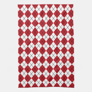 Red Retro Argyle Kitchen Towel Gift Kökshandduk
