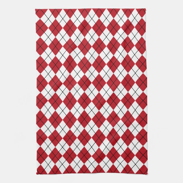 Red Retro Argyle Kitchen Towel Gift Kökshandduk (Vertikal)