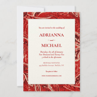Red Retro Bandanna Paisley Wedding bjudande Inbjudningar