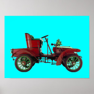 RED RETRO CAR/AUTO RESTORATION - AUTOMOTIVE blue Poster