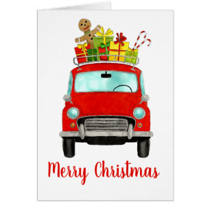 Red Retro Car med julklappar Hälsningskort