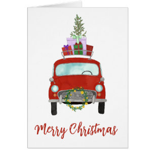 Red Retro Car med julklappar Hälsningskort