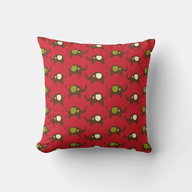 Red Retro Elephants MOJO Pillow Kudde (Framsida)