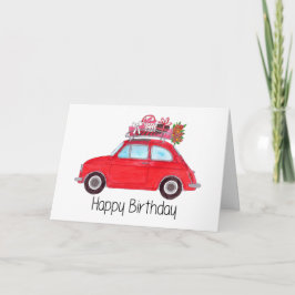 Red Retro Fiat 500 Birthday Kort