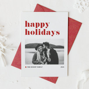 Red Retro Fold Typography Photo Glad helg Julkort