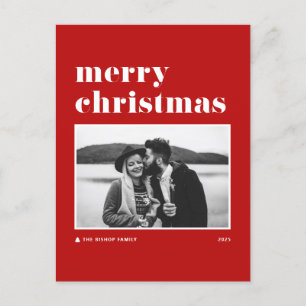 Red Retro Fold Typography Photo God jul Helg Vykort