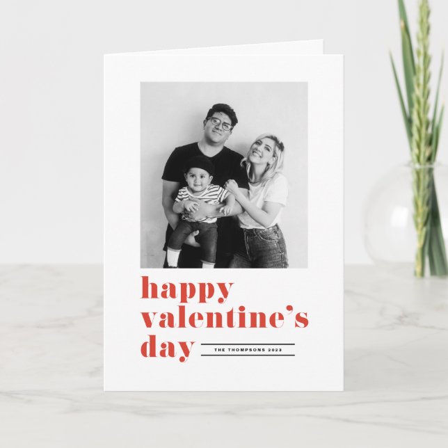 Red Retro Fold Typography Photo Valentine Day Helgkort (Framsida)