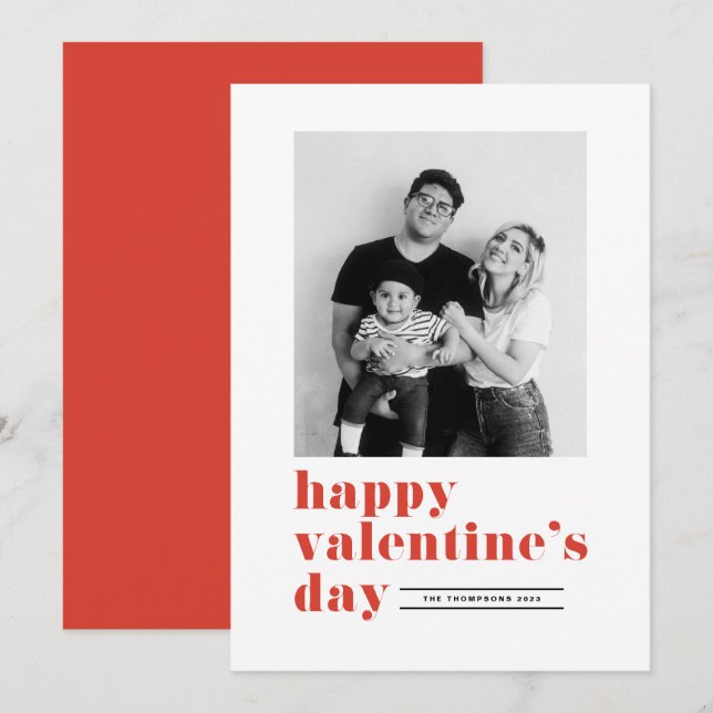 Red Retro Fold Typography Photo Valentine Day Julkort (Fram/baksida)